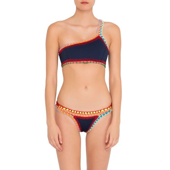 LIKE NEW Kiini Tasmin One Shoulder Bikini Top Navy Crochet - Picture 4 of 5